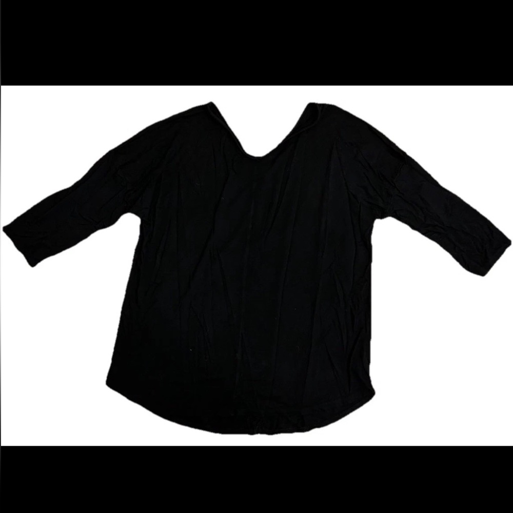 Tahari Black V-Neck Blouse XL Elbow Sleeve Split Neck Center Seam